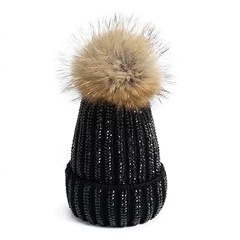 帽子 ollun ponpon knit hat Lawliet Lady Rhinestone Bling Pom Pom Knit Snow Beanie Ski